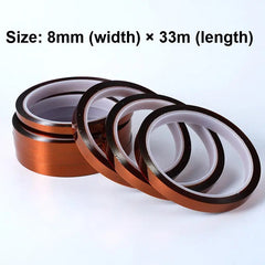 Heat Transfer Resistant Adhesive Tapes 8mm x 33m Polyimide for Sublimation Mugs.