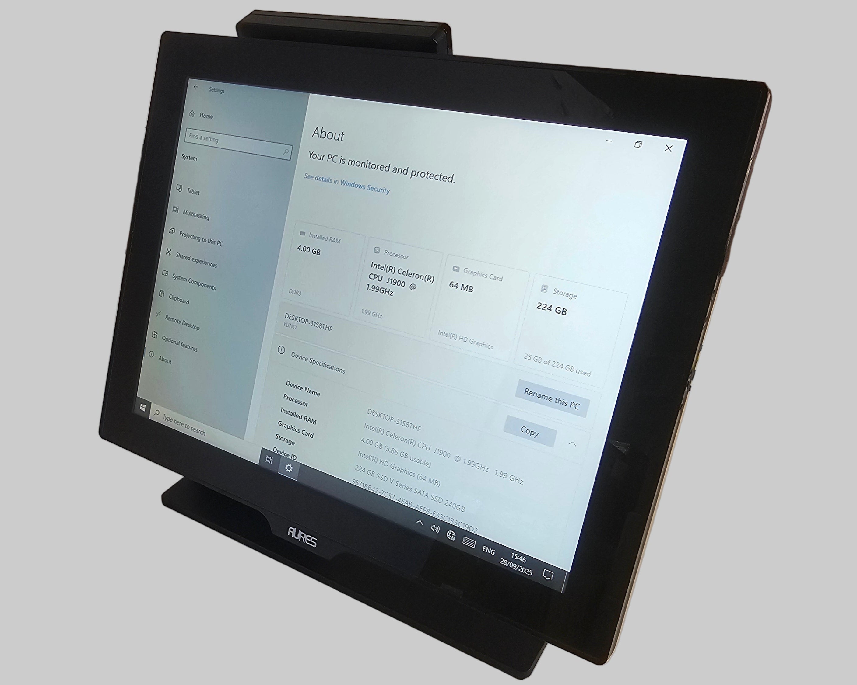 Aures YUNO POS Till System 15" J1900 4gb Ram 240gb SSD Win 10