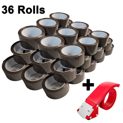 Brown Packing Tape 48mm Heavy Duty Self-Adhesive Strong & Low Noise + Tape Gun