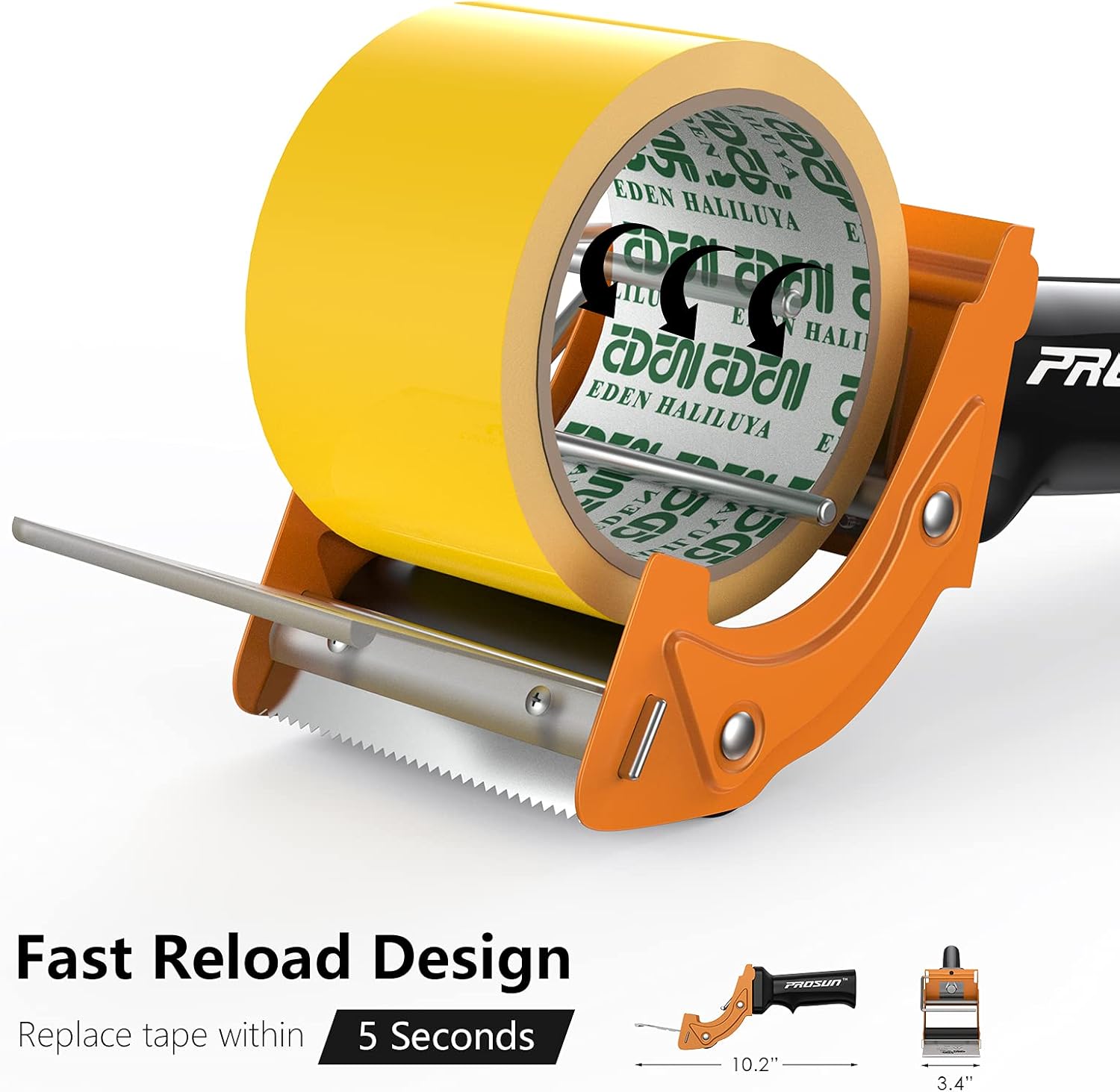 Heavy Duty 3" Packing Tape Dispenser Gun – Fast Reload, Ergonomic Pistol Grip Carton Sealer with Extra Blade.