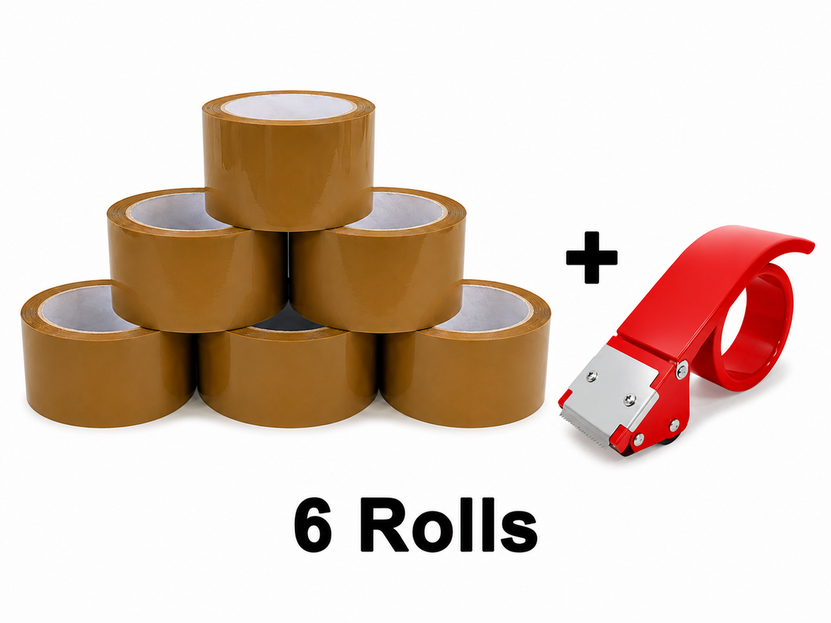 Brown Packing Tape 48mm Heavy Duty Self-Adhesive Strong + Tape Gun
