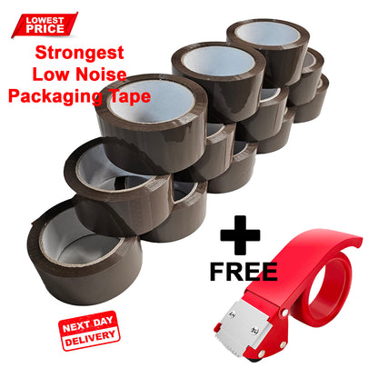 Brown Packing Tape 48mm Heavy Duty Self-Adhesive Strong & Low Noise + Tape Gun