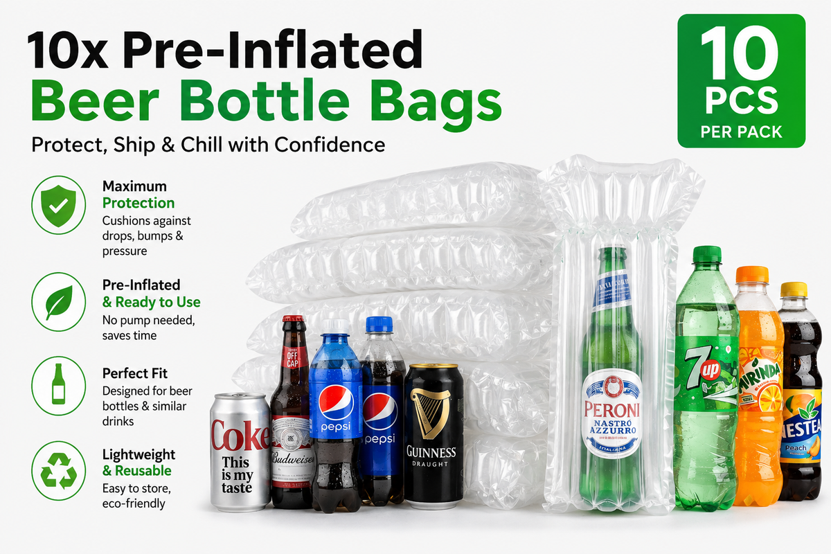 Pre-Inflated Bottle & Can Air Column Beer Bags – Protective Packaging for Beer & Soft Drinks Bottles.