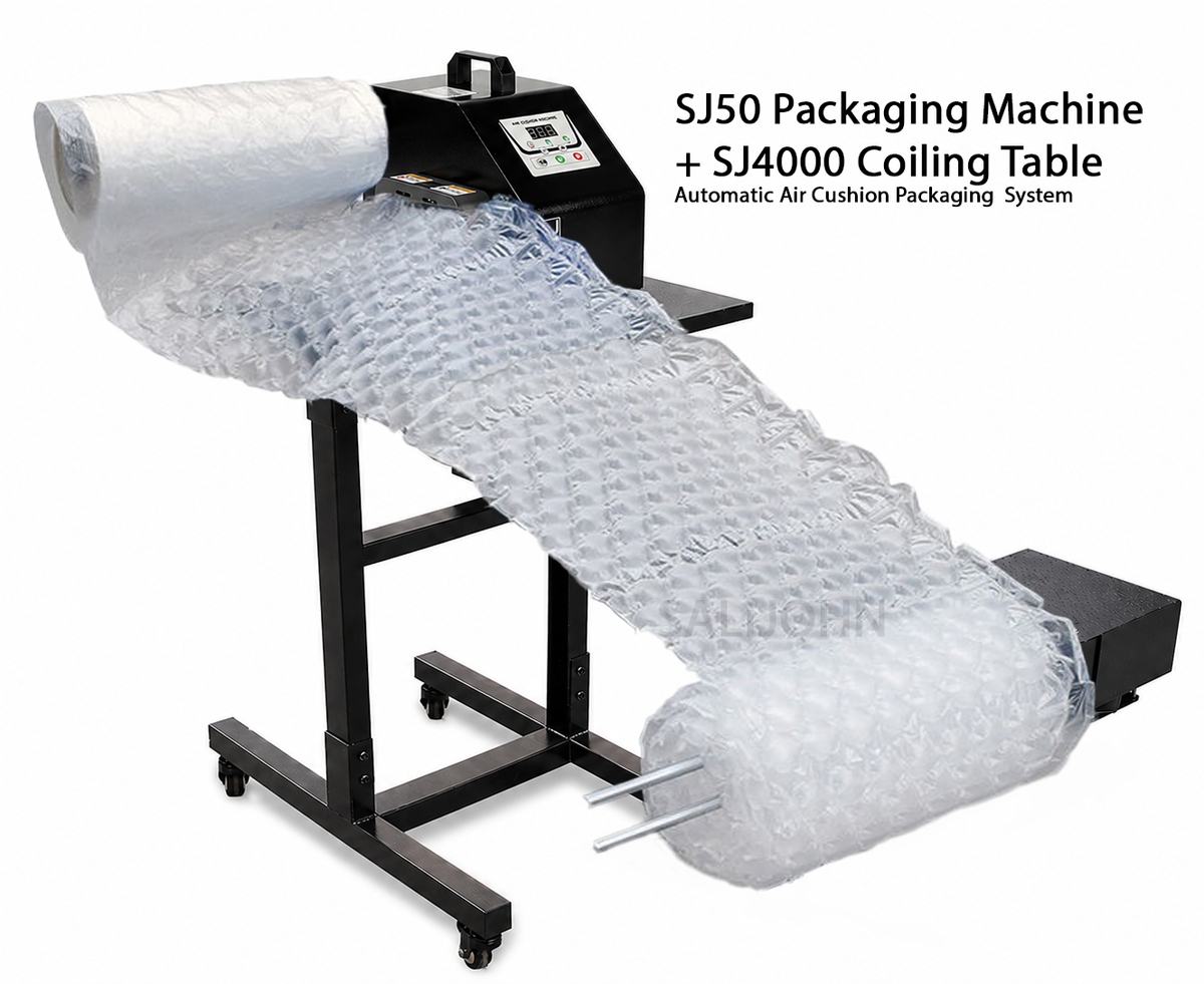SJ50 Air Cushion Packaging System + SJ4000 Automatic Rewinding Coiling Table