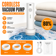 Save Space Vacuum Storage Bag Pump | USB-C Rechargeable with 3 Adapter Rings