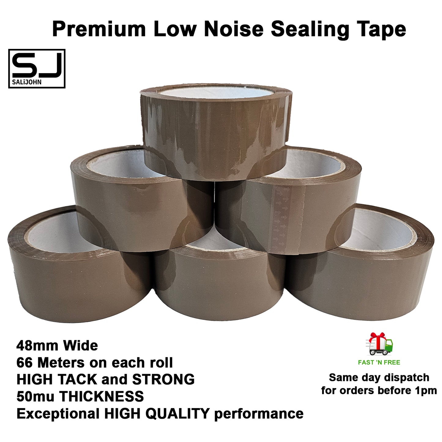 Packaging Tape 48mm x 66m Heavy Duty Self-Adhesive Tape 50um Strong Low Noise UK