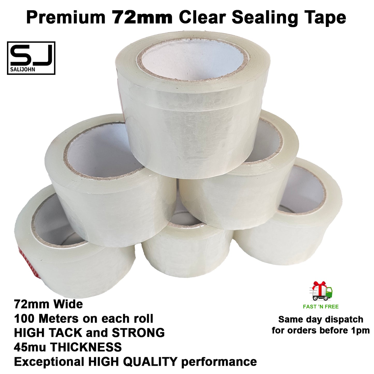 Packaging Tape 72mm x 100m Clear - Thick Heavy Duty Self-Adhesive Tape 45um