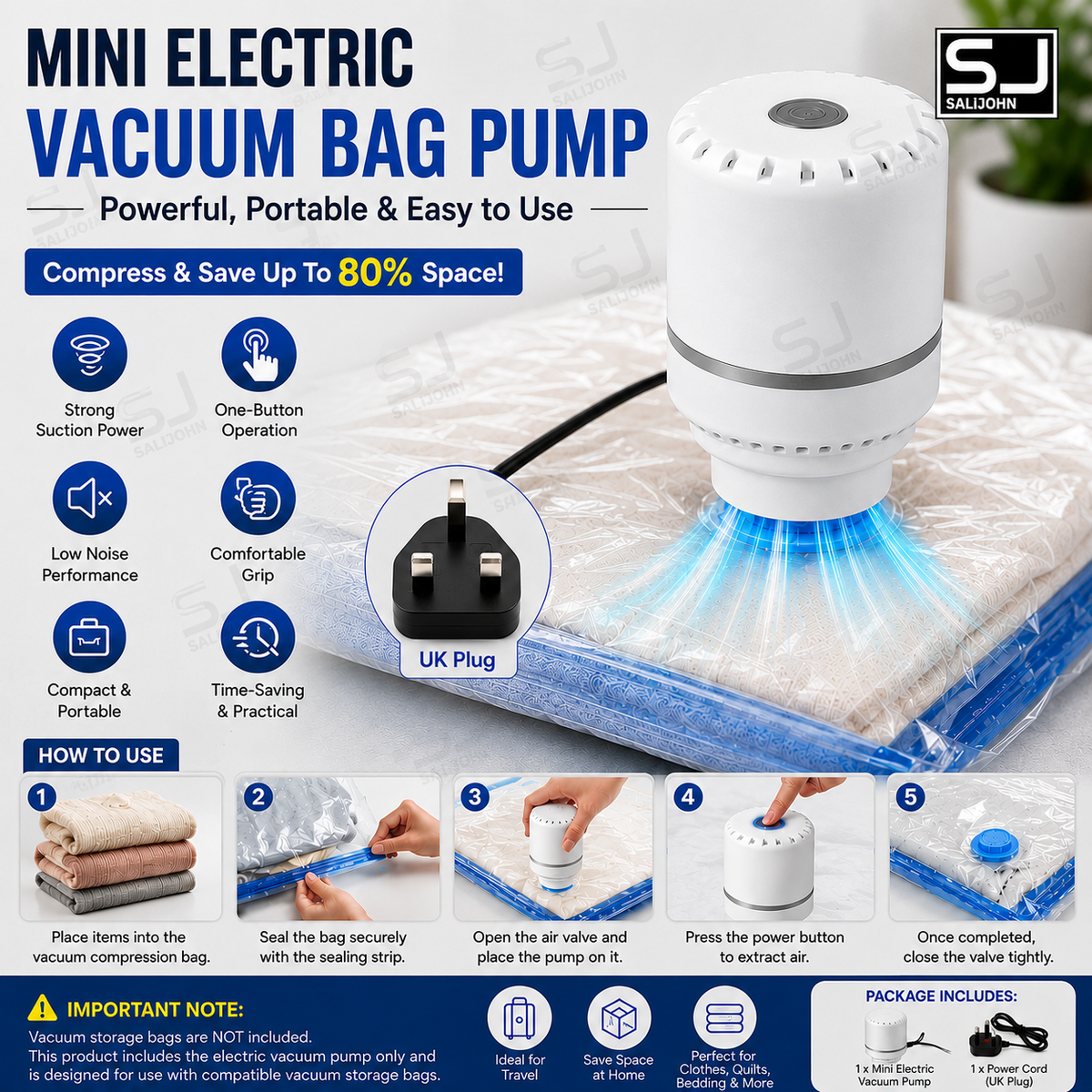 Portable Mini Electric Vacuum Pump for Storage Bags – Clothes Space Saver